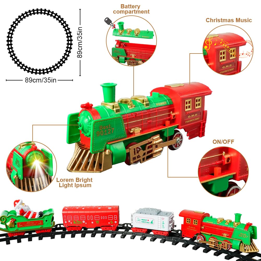 Train de Noël Suspendu - Train Jouet Vatos 2 en 1 avec lumière et Son pour Enfants, Jouet à Placer Autour et sous Le Sapin, Meilleure décoration de Noël d'intérieur pour Le Jardin Familial