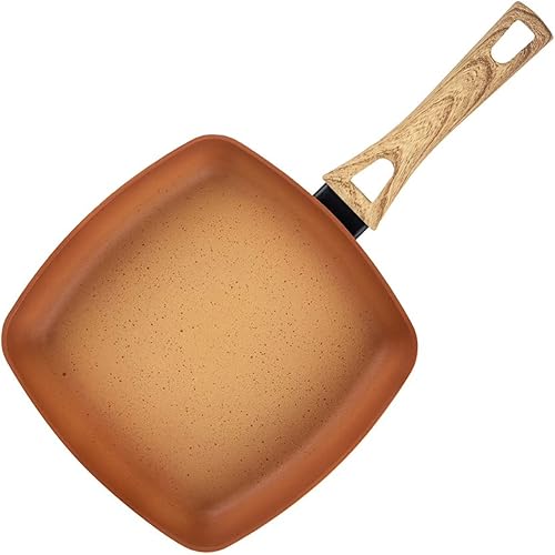 Miniatura 4 de Hamilton Beach HBV111 - Sartén de aluminio forjado de terracota de 11 pulgadas con revestimiento antiadherente con mango de baquelita, cobre