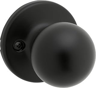 Kwikset Polo Dummy Door Knob, Single Sided Handle for Closets, French Double Doors, and Pantry, Matte Black Non-Turning Interior Push/Pull Door Knob, with Microban Protection