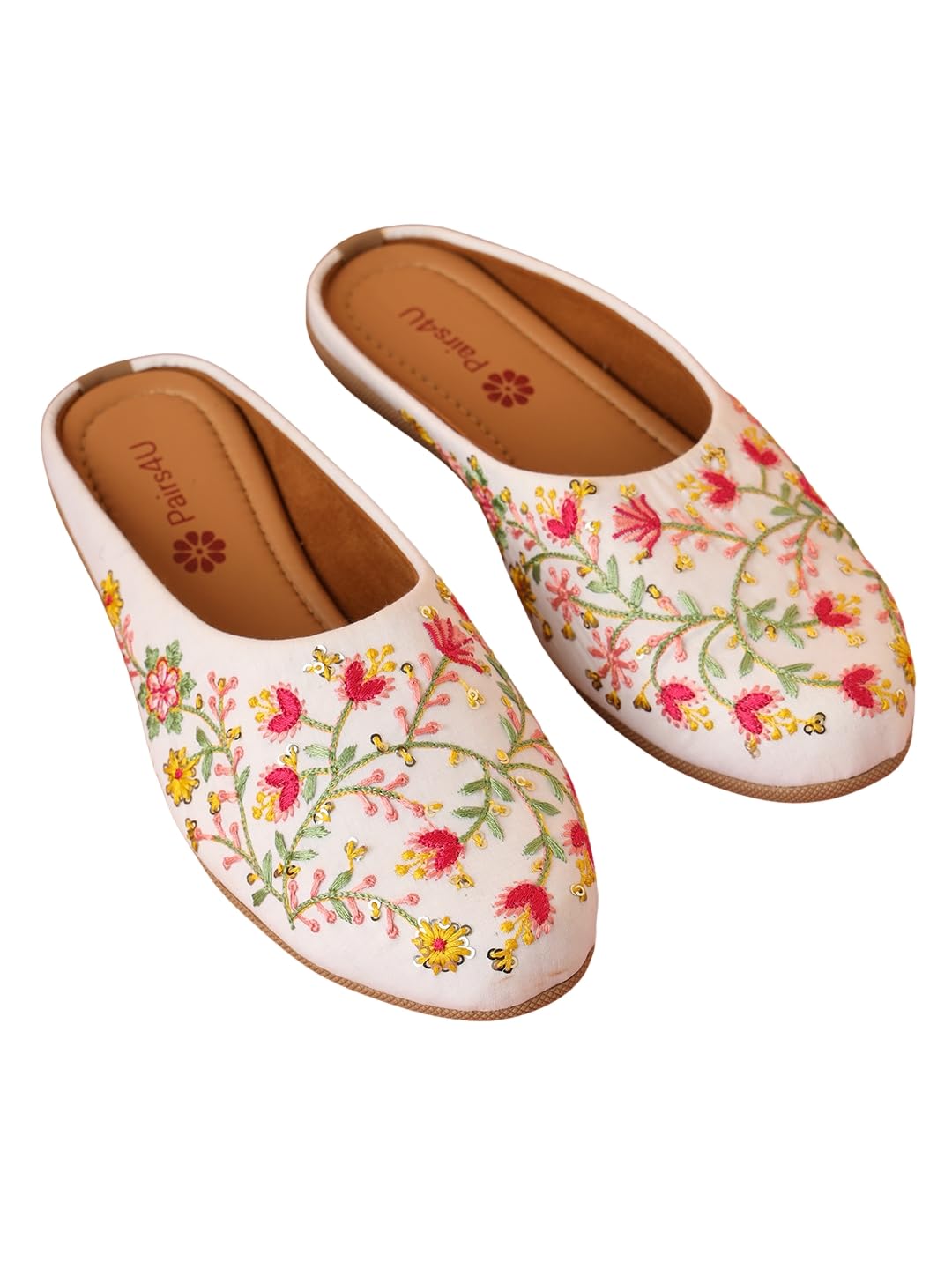 Women's Mojari Jutti Ethnic Punjabi Juttis Traditional Flat Embroidered Canvas Fancy Bellies Comfortable Sole for Womens & Girls