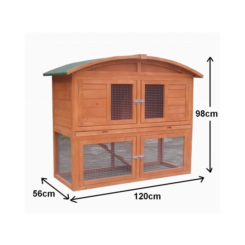 Melko Hasenstall Kleintierhaus mit Freilaufgehege, 120 x 56 x 98 cm, aus Holz, inkl. Rampe und Runddach
