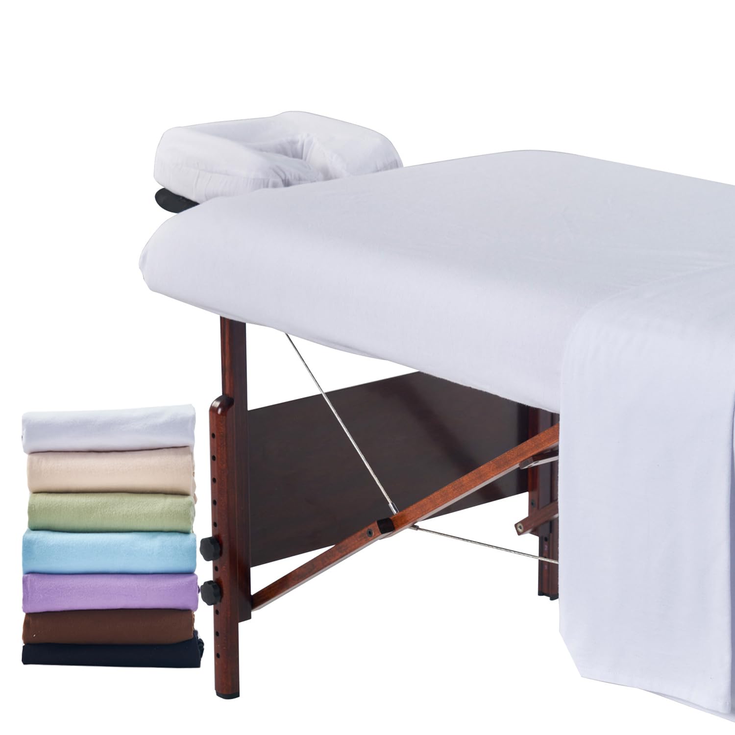 Master Massage Cotton Table Cover Flannel Sheets Set 3 Piece Spa Beauty Bed Cover Soft Massage Linens Set,Include Flat, Face Cushion Cradle Cover, Fitted Sheet (Pure White)-image-11