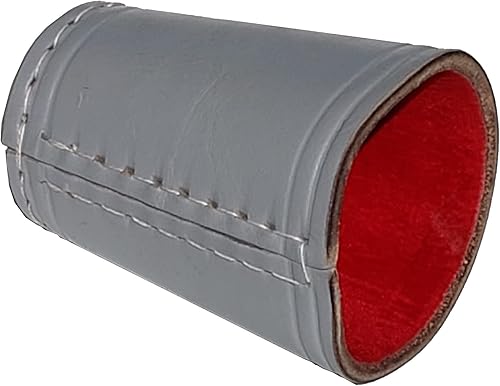 Miniatura 9 de Cyber-Deals - Vaso compacto de cuero genuino + dados de póquer español con bolsa de almacenamiento de terciopelo negro (gris con copa de forro