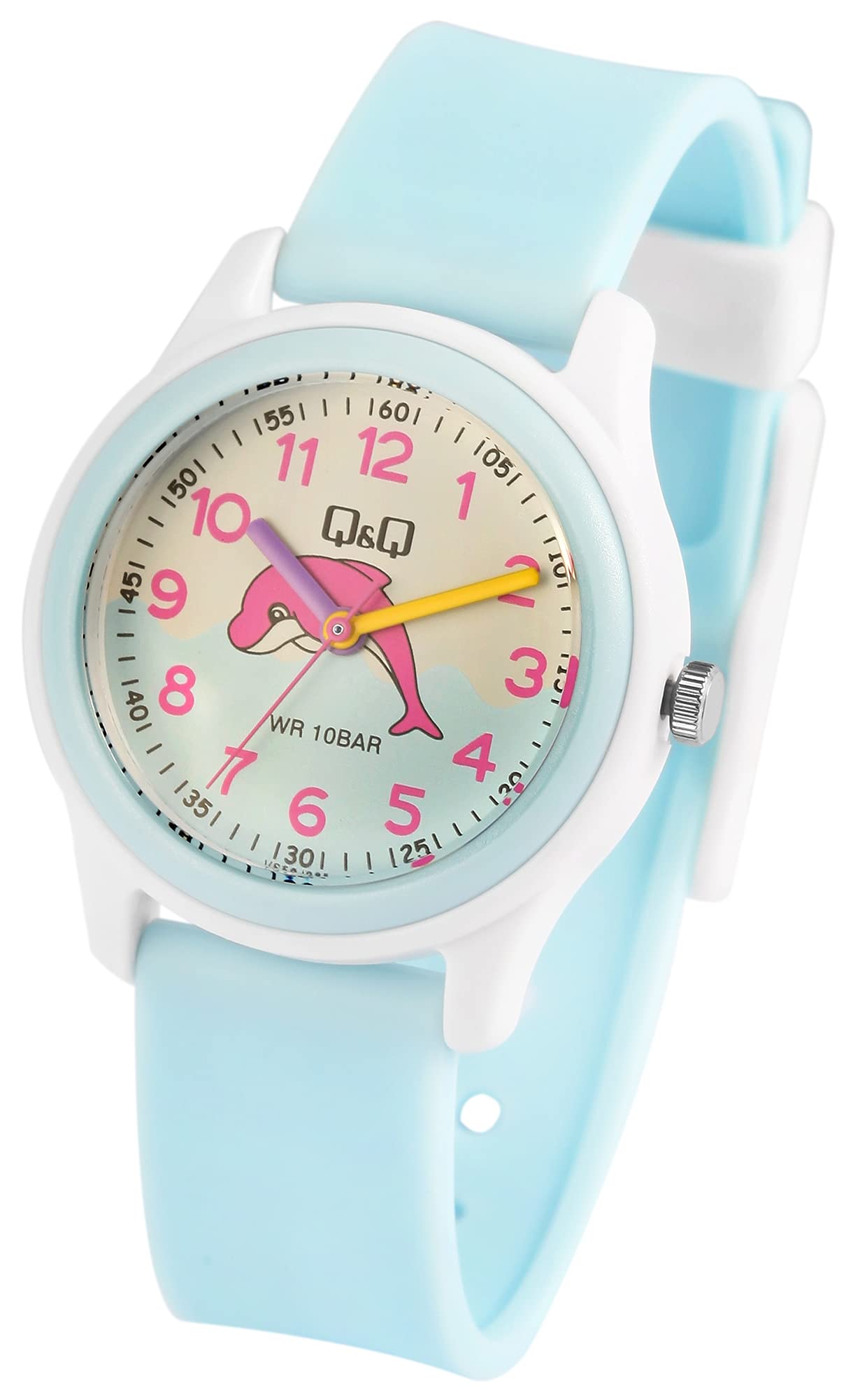 Q&Q Orologio per bambini, in silicone, con fibbia ad ardiglione, 10 bar, analogico, al quarzo, VS59J005Y, cinghia