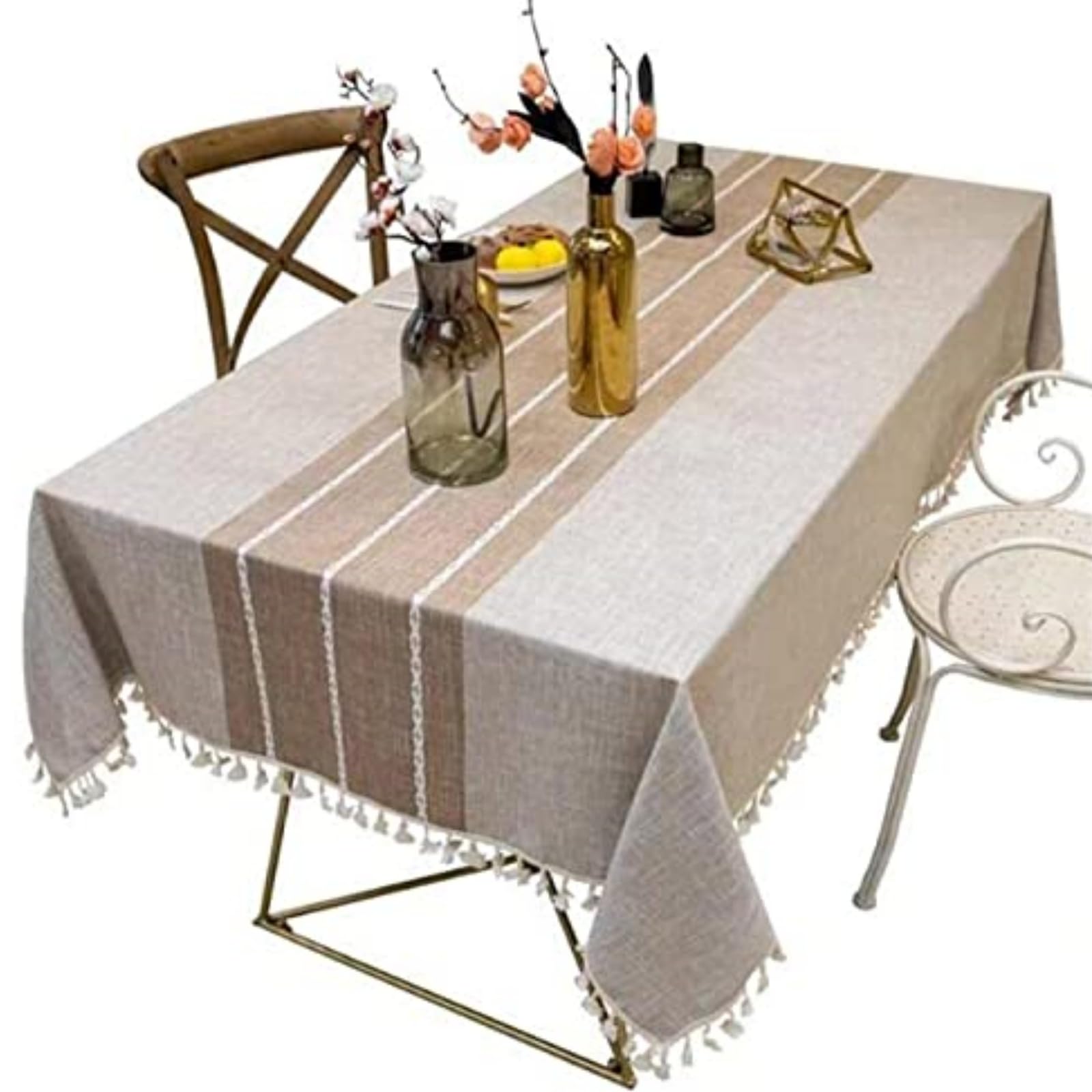 halamodoTablecloths, Stitching Tassel Table Cloth, Linens Wrinkle Free Anti-Fading,Table Cover Decoration for Kitchen Dinning Christmas (Rectangle, 140x180cm)