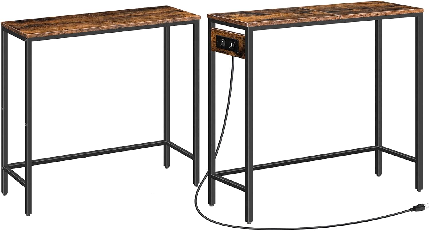 HOOBRO 2 Pack Narrow Console Table with Outlets, 29.5