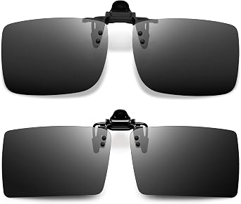 Joopin 2 Pack Rectangle Clip on Flip up Sunglasses Polarized UV Protection | 2 Pcs, TAC lens, Metal Clips, Rubber Bars, Women, Men, rectangular, Frameless, Clamped onto the glasses, Driving, Fishing