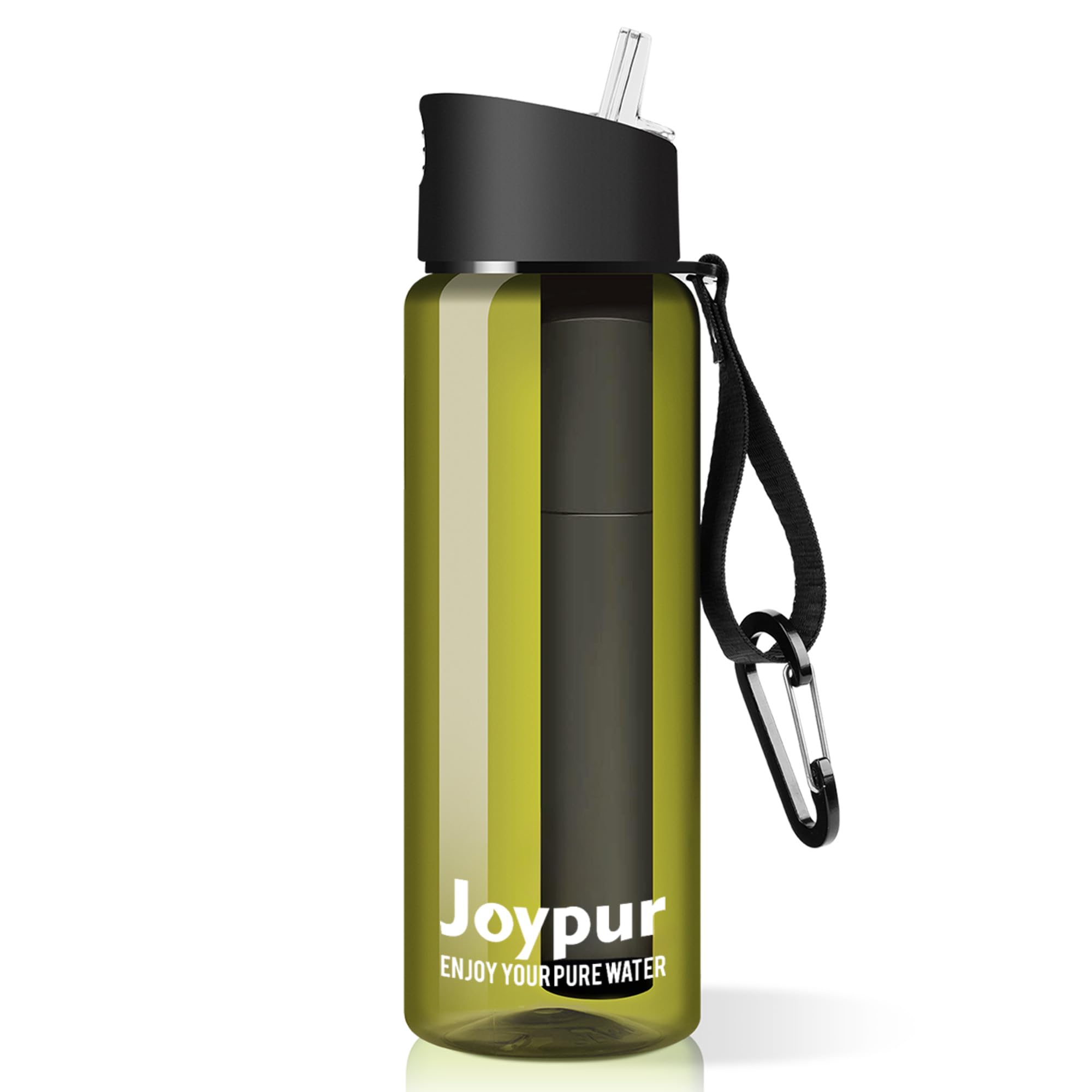 Wasserfilter Flasche 650 ml mit 5‑Stufen Filtration 0,01 µm – trinkflasche mit filter & Kompass, 1500 L Kapazität, robust & tragbar für Outdoor, Camping, Wandern, Survival (DunkelGrün)