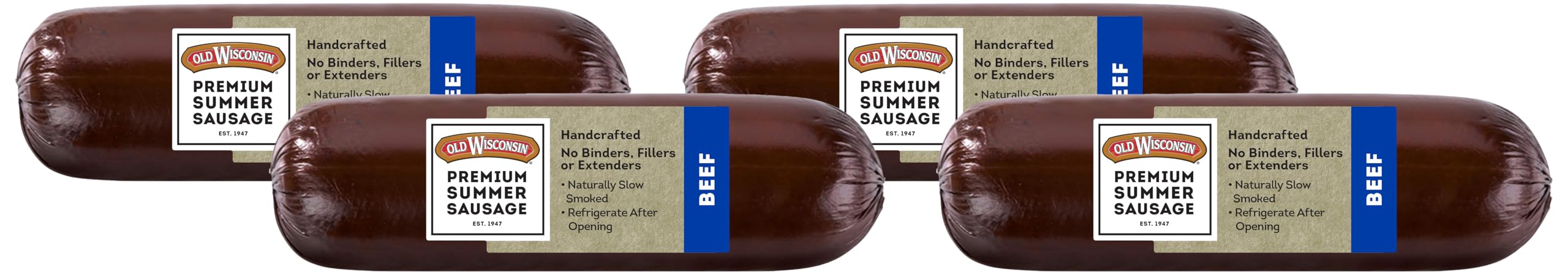 Old Wisconsin Premium Summer Sausage, 100% Natural Meat, Charcuterie, Ready to Eat, High Protein, Low Carb, Keto, Gluten Free, Beef Flavor, 8 Ounce (Pack of 4) - 8 Ounce (Pack of 4)