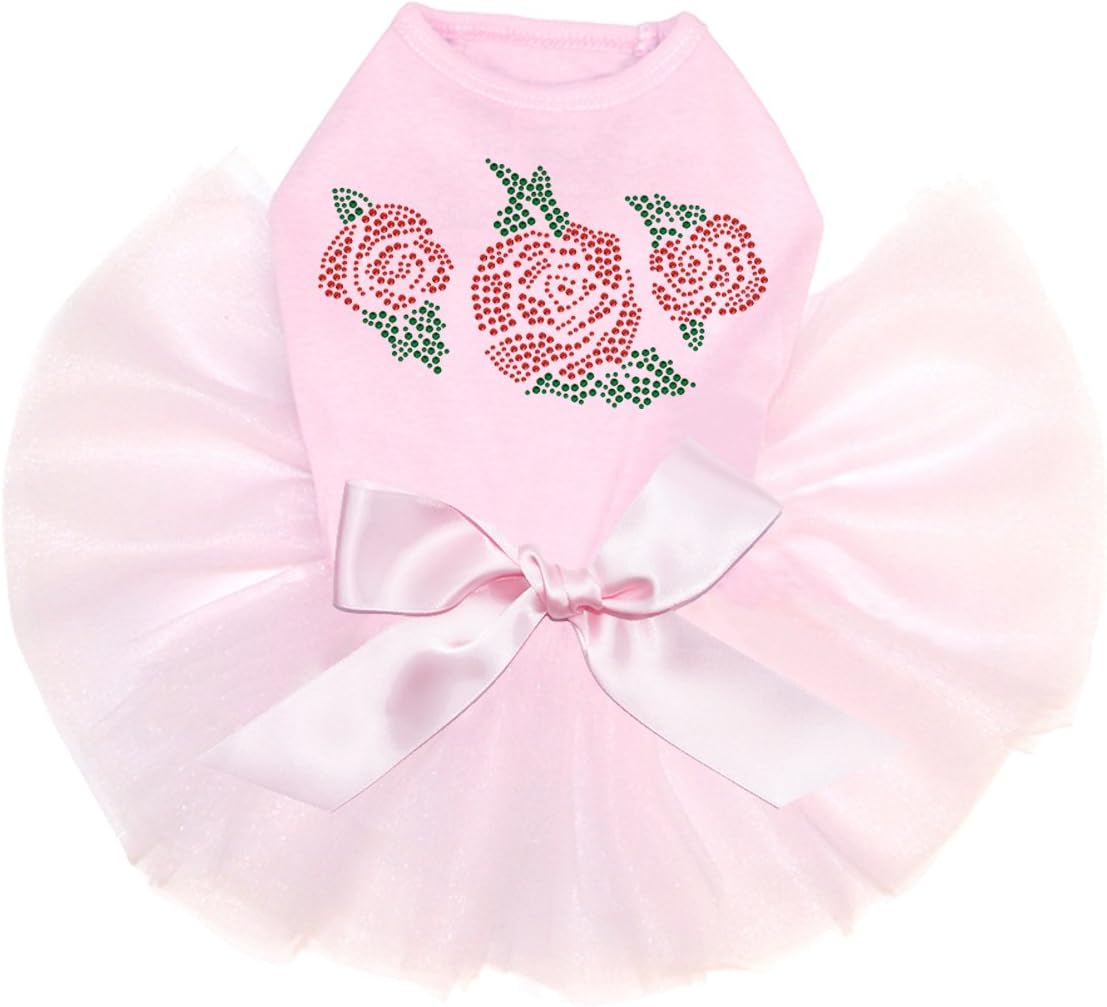 Red Roses - Bling Rhinestone Dog Tutu Dress, S Pink