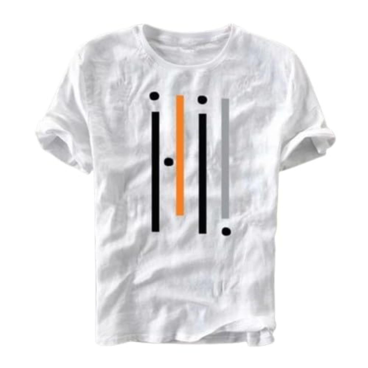 White Casual T-Shirt for Men Color Block Graphic Print-picture-24