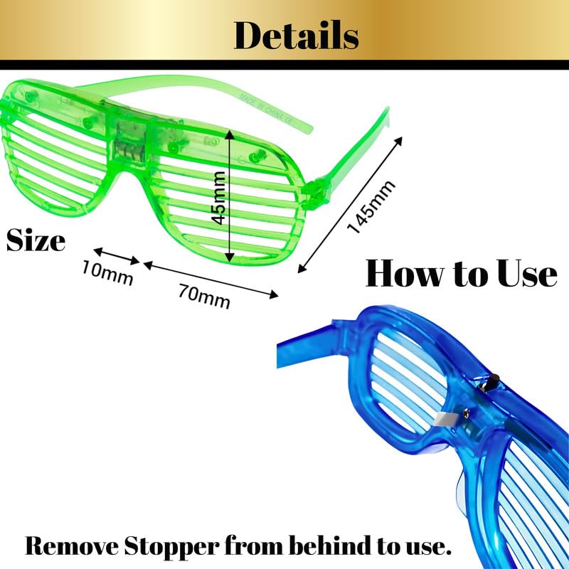 Image of Shimmers Neon Party Glasses - Glow in Dark Shutter Shades for Kids & Adults, UV Reactive Bright Color Sunglasses for Holi, DJ Night, Birthday, Festival, Rave & Dance Party Accessories