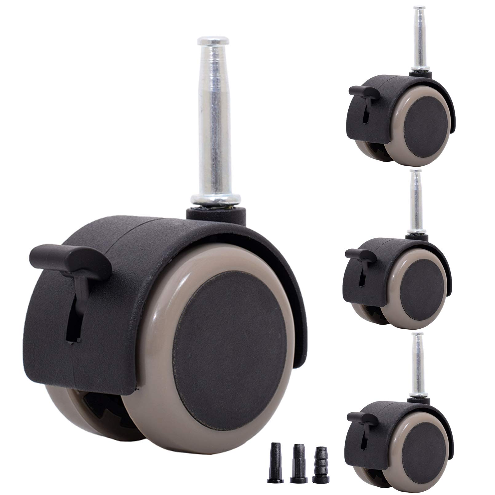 Sofa Legs Black 2 Inch Caster Wheels,Furniture Caster,Twin Nylon Wheel Castors Casters,Socket Grip Neck Stem Fix,Load Bearing 120Kg,For Divan Bed Bases And Furniture,Pack Of 4