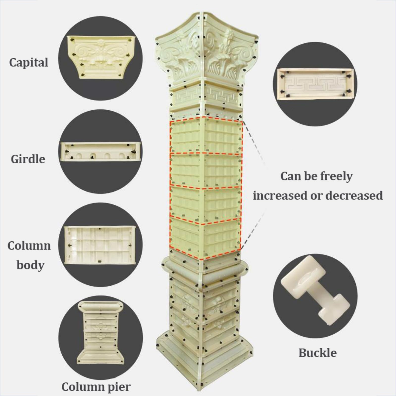 Stampi per balaustra a colonna romana da 3,5 m, decorazione architettonica rotonda per pilastro, ABS fai da te per colata di cemento, gesso e calcestruzzo