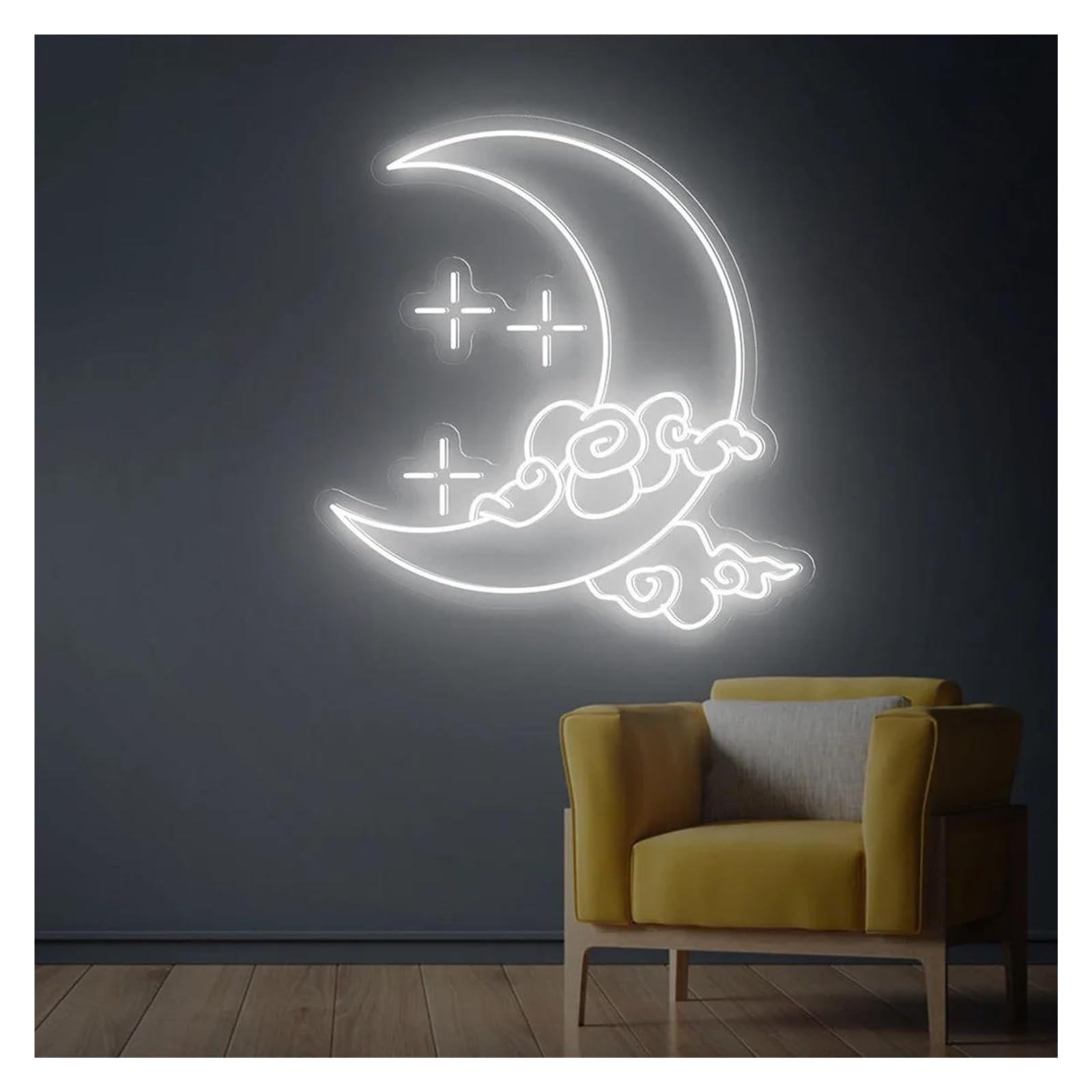 Lemst F Signs Lamp Moon Neon Signs Usb Powered Adjustable Brightness Star Neon Lights, Signboard Suitable Or Party Decor 48Cmx38cm(F)