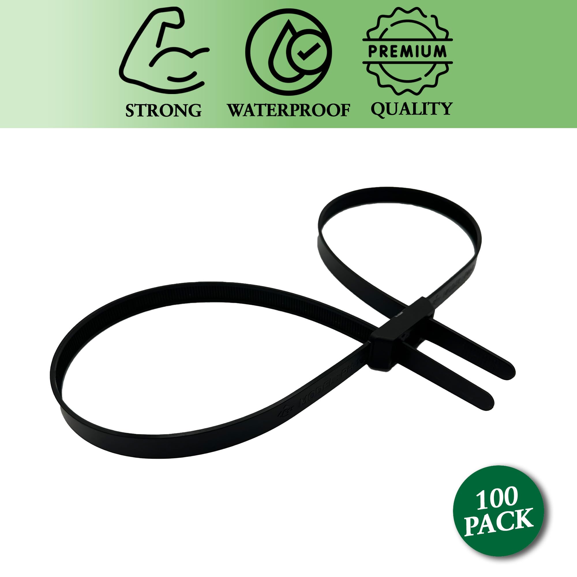 Polsini doppi in nylon resistente, 13 mm x 900 mm, fascette per cavi a doppio anello, resistenti ai raggi UV e al calore, resistenza 180 kg, chiusure per cavi di grado industriale (100)