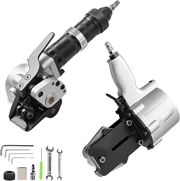 Pneumatic Steel Strapping Machine, 8500N Tension Force, Heavy Duty Banding Tool for 1.25-Inch Metal Belt, Portable Packaging Solution for Industrial Use