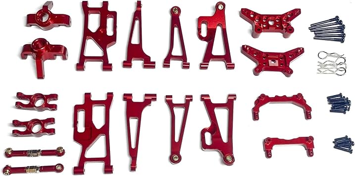 18PCs Metal Aluminum Upgrades Parts, Swing Arm Steering Cup Rear Hub Tie Rod Kit with Shock Tower Body Pillars, for Hyper Go H14BM MJX 14210 14209 1/14 Brushless RC Car red