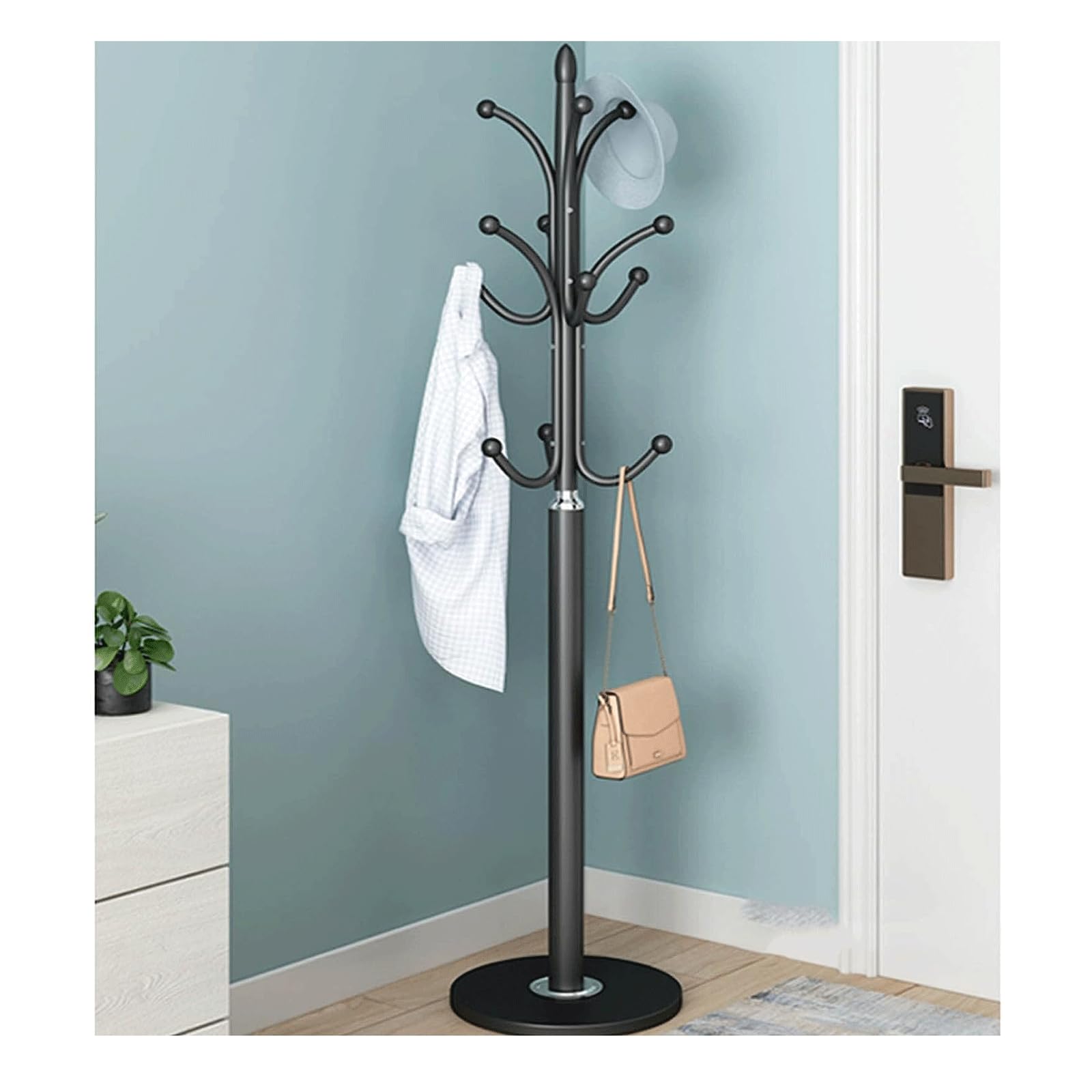 Perchero de metal de diseño elegante con base de mármol macizo para recibidor