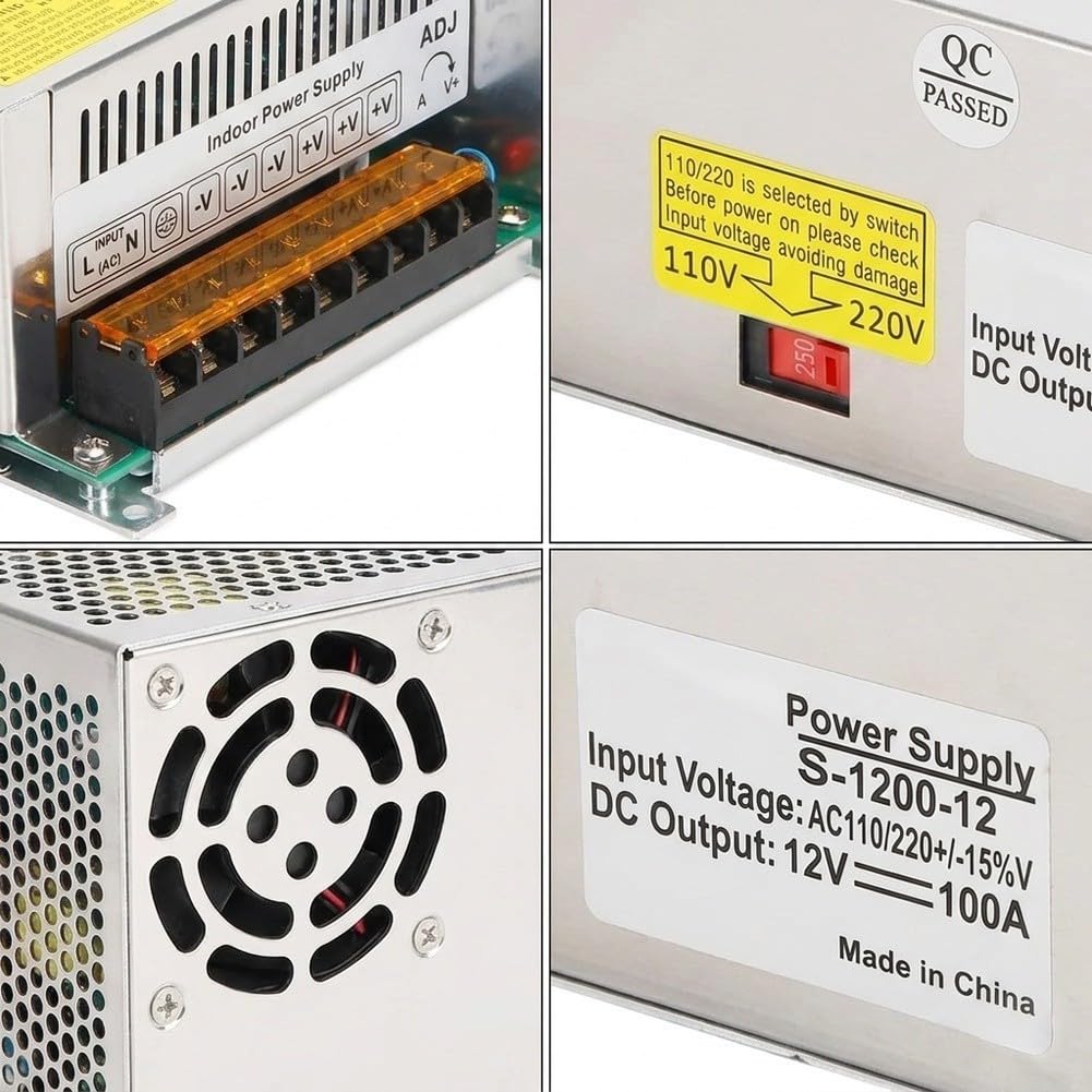 12V 100A Alimentatore 1200W AC-DC Industrial Argento