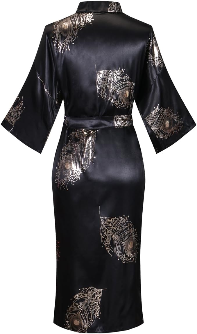 Valennia Women Long Silky Bathrobe Satin Kimono Robe Floral Printed Dressing Gown Sleepwear - Image 2