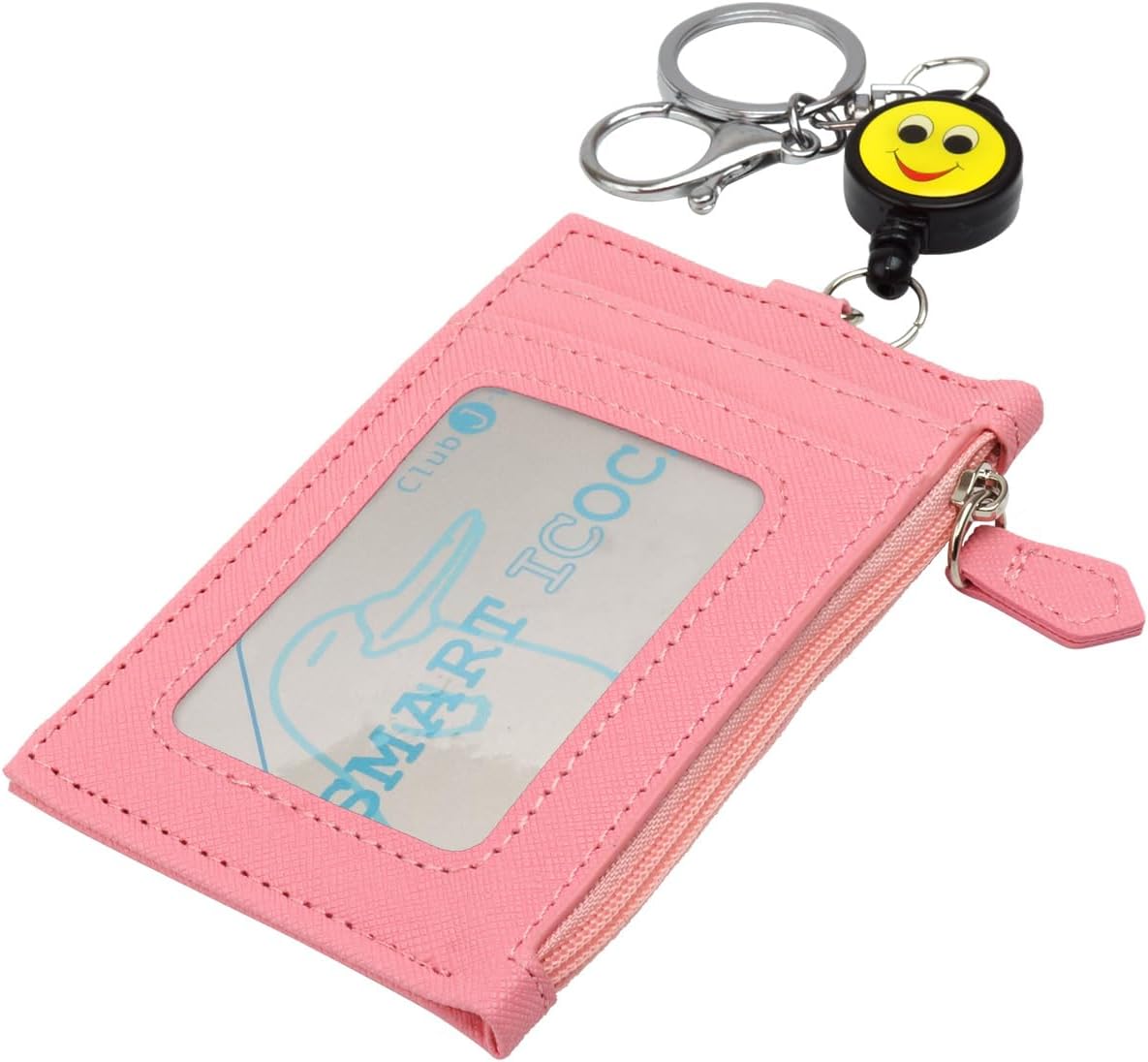 ニコちゃん パスケース ICカードケース 定期入れ 伸縮可能 リール付き キーホルダ付き コインケース IDカード ホルダー 通勤 通学 小銭入れ （ピンク） PR-NICOPASS-PK