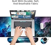 Vista 24 de MIBITRI Juego de alfombrillas para mouse y teclado, alfombrilla de mouse extendida para juegos + soporte ergonómico para reposamuñecas para teclado