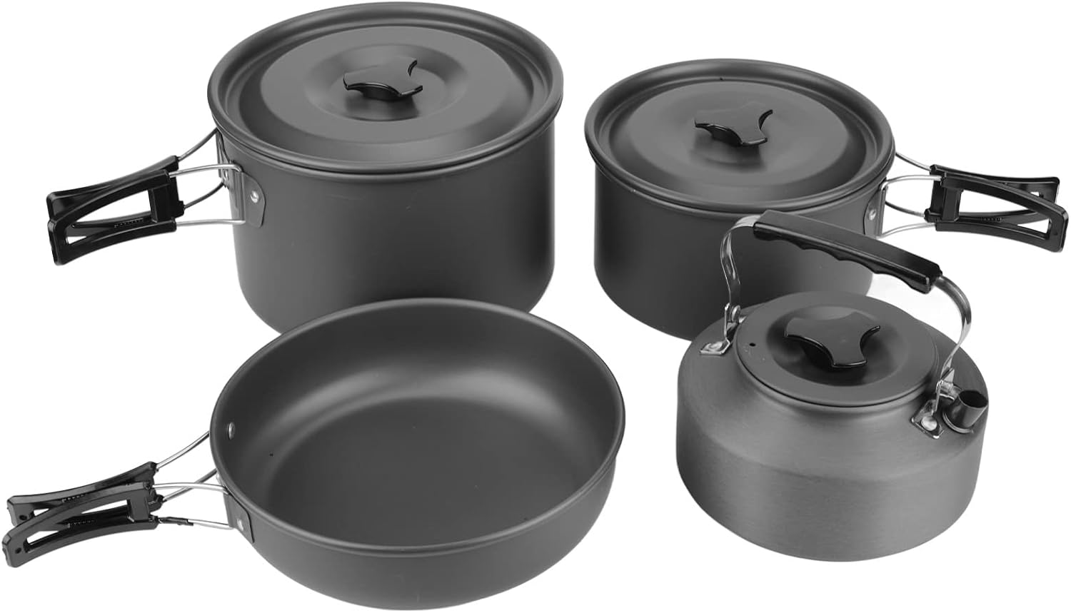 Camping Cookware Kit Portable Camping Cooking Set Aluminum Alloy Pot Teapot Fry Pan Saucer Plate Bowl Soup Spoon for Outdoor Traveling Hiking Backpacking