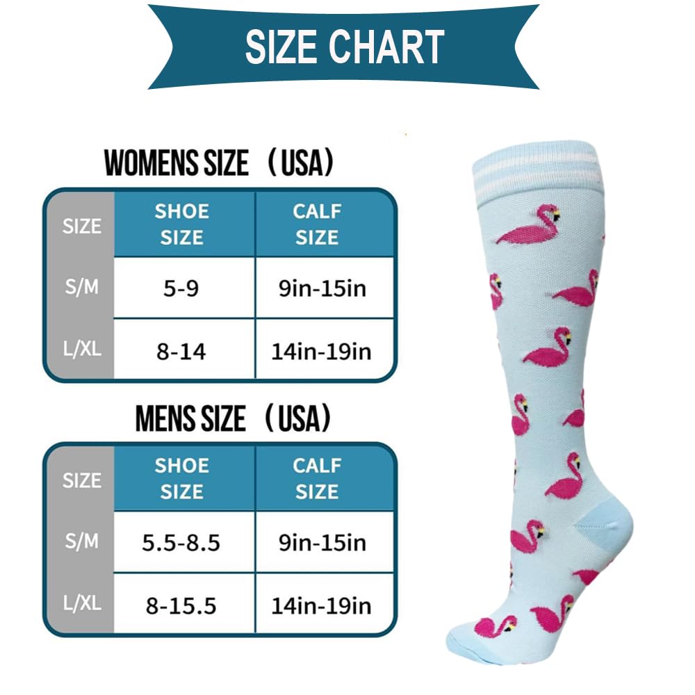 6 Paires de Chaussettes de Compression pour Homme et Femme de Contention Colorées Pour Le Sport, La Course, Les Voyages, Le Cyclisme