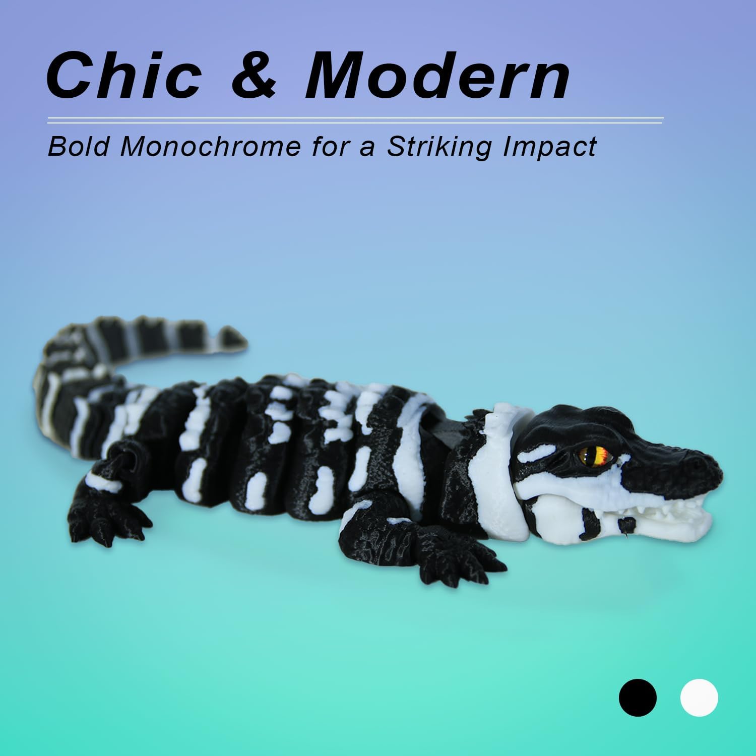 3D Printed Alligator - Articulated Models Figurine- Flexible Joint Animal Models - Surprise Gifts for Fidget Enthusiasts and 3D Printing Fans - Black