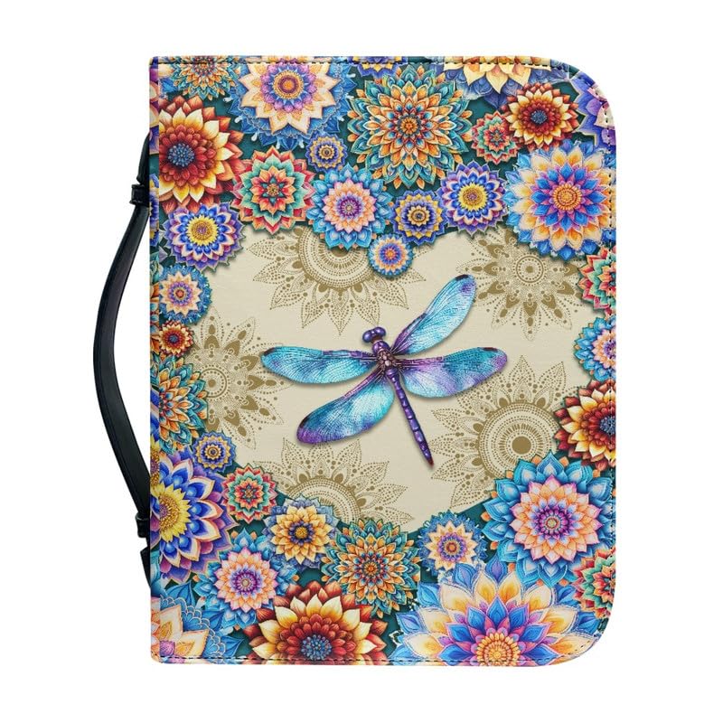 Kuiaobaty Women's Ethnic Dragonfly Bible Cover Tribal Retro Lotus Flower Faux Leather Book Carry Case,7.5X 10-in,Gift for Men Women Father Kids 4 Size — image 1