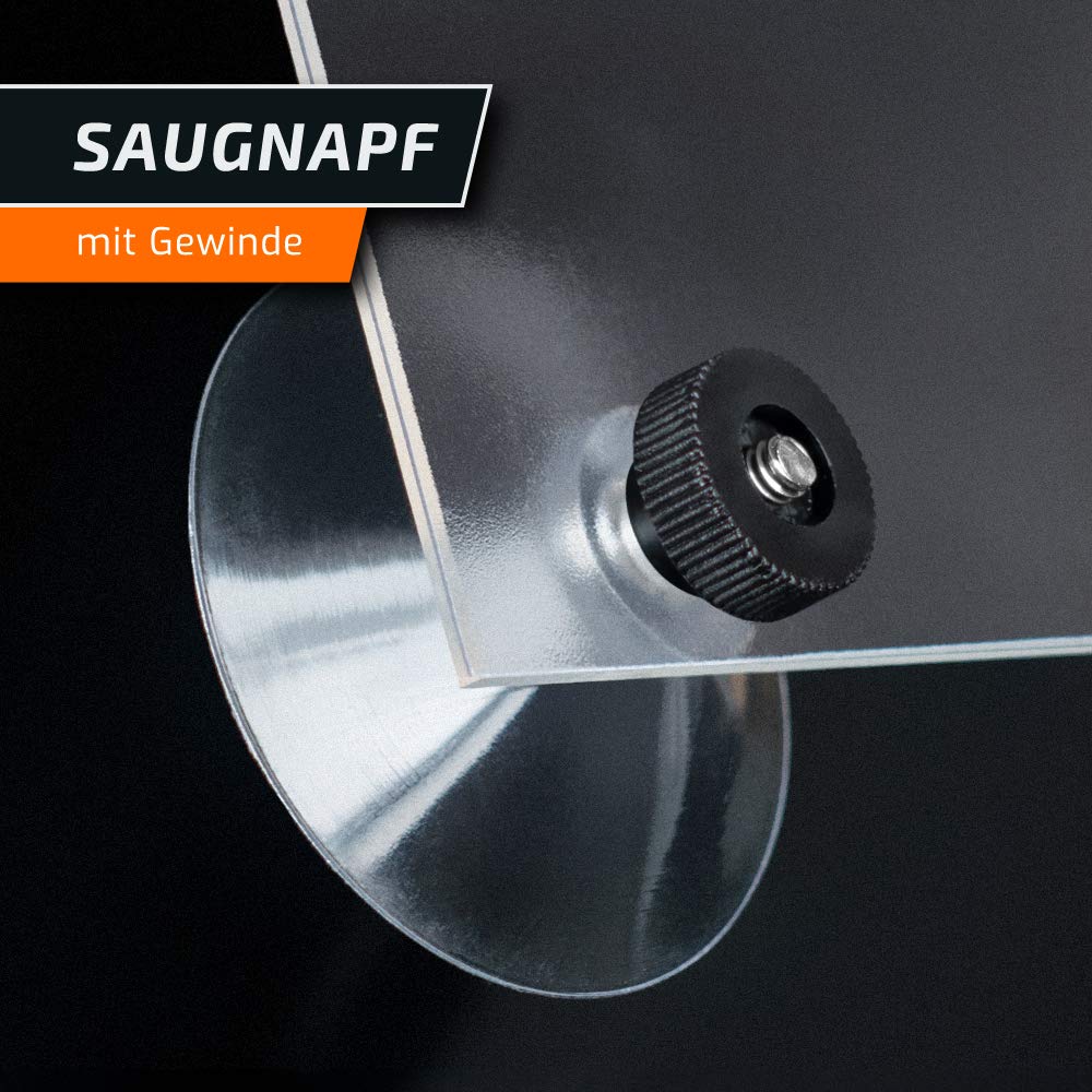 Saugnäpfe Ø 50 mm | M4 Gewinde – Länge 6 mm | V2A Edelstahl | Saugnapf mit Rändelmutter | Saugknopf | Saugnoppen | Ohne Bohren | Made in Germany (Schwarze Rändelschrauben, 100)