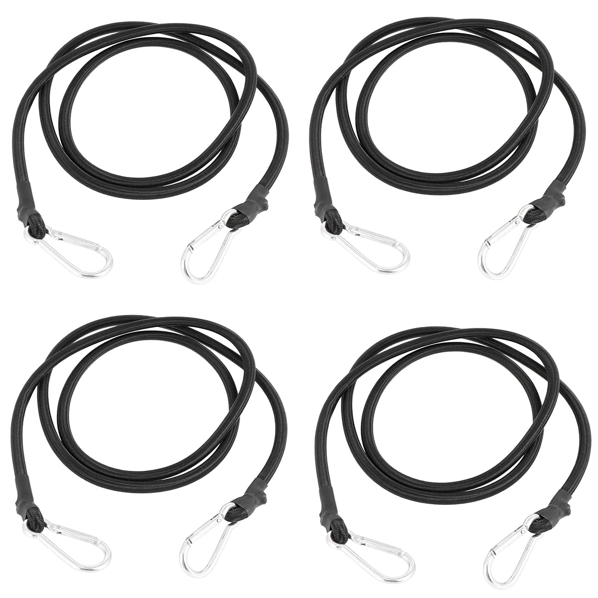 Darenyi Black 4Pcs Bungee Cords With Hooks 60Cm Bungee Cords With Carabiner Clips Heavy Duty Outdoor Bungee Straps For Camping, Bikes, Motorcycle, Luggage, Roof Rack