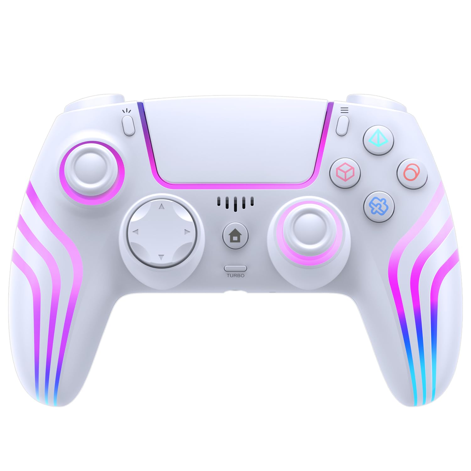 LIELIELV Compatible with PS5 Controller with RGB Lighting Wireless Controller for PS5 Windows PC Android iOS White