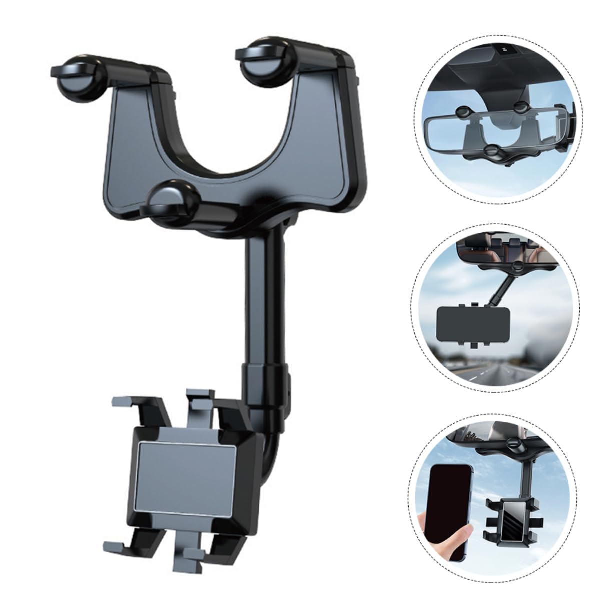 SECFOU Supporto per Telefono Auto da Specchietto Retrovisore Nero Clip Facile da Rimuovere per Uso Gps Durante la Marcia in Veicolo
