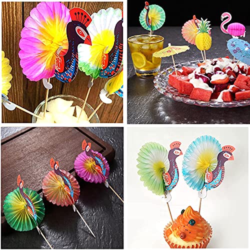 Cocktailspieße Pfau,50 Stück Pfau Cocktail Sticks Pfauen Holz Spiesse Party Deko Stäbchen für Bar Dekoration Tropische… - Image 4