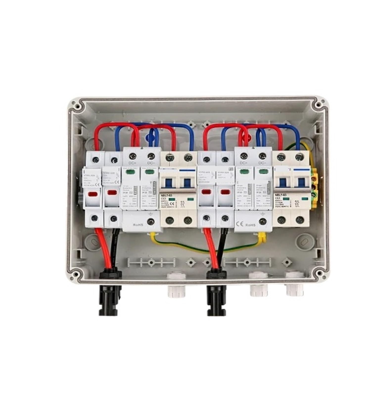 Coffret de Combinaison photovoltaïque avec Protection 2 entrées 2 Sorties DC 600 V MCB SPD 1000 V Boîte à fusibles IP65(DC Fuse 20A)