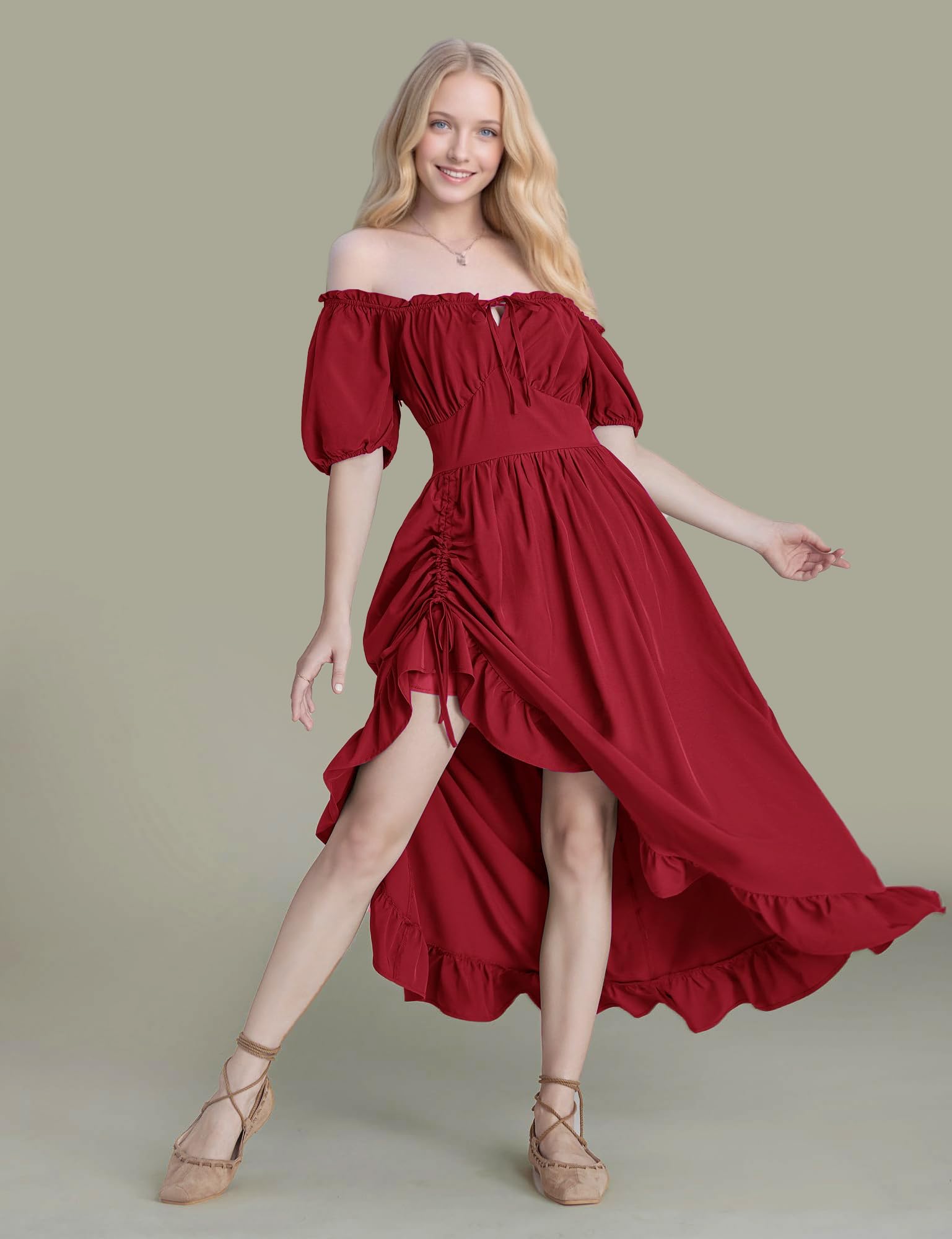GOLDSTITCH Women's Victorian Dress Renaissance Medieval Corset Costume for Women, A-red - Image 2