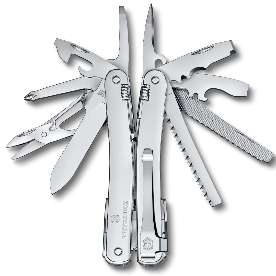 Victorinox Navaja suiza de bolsillo Swiss Tool Spirit MX Clip, 24 funciones, multiherramienta incl. alicate, destornillador, abrelatas, color plata