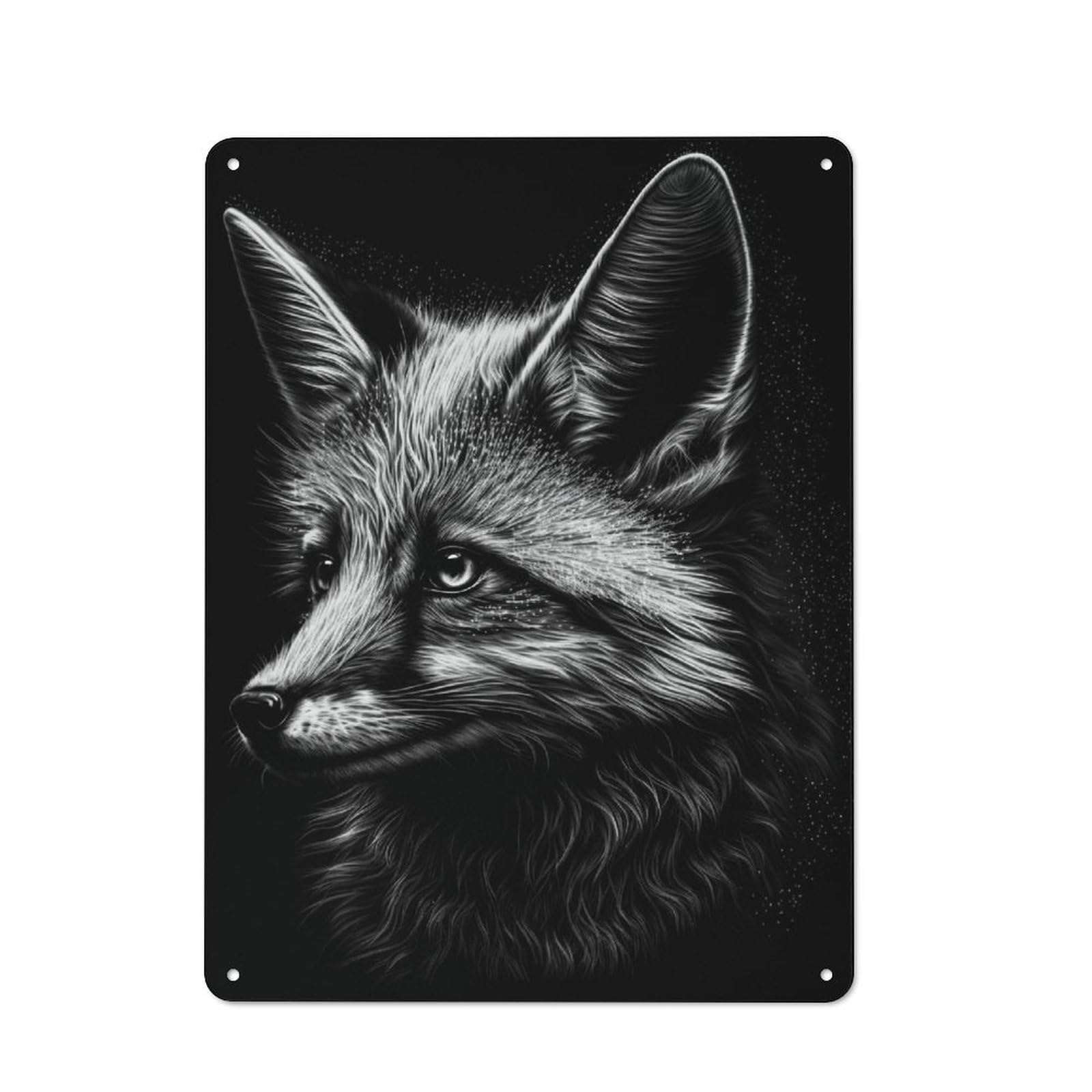 Junmoney Fox Bw Metal Sign 40X30cm With For Home Bar Wall, Vintage Decor, Wall Decoration For Home Bars And Entertaining Spaces