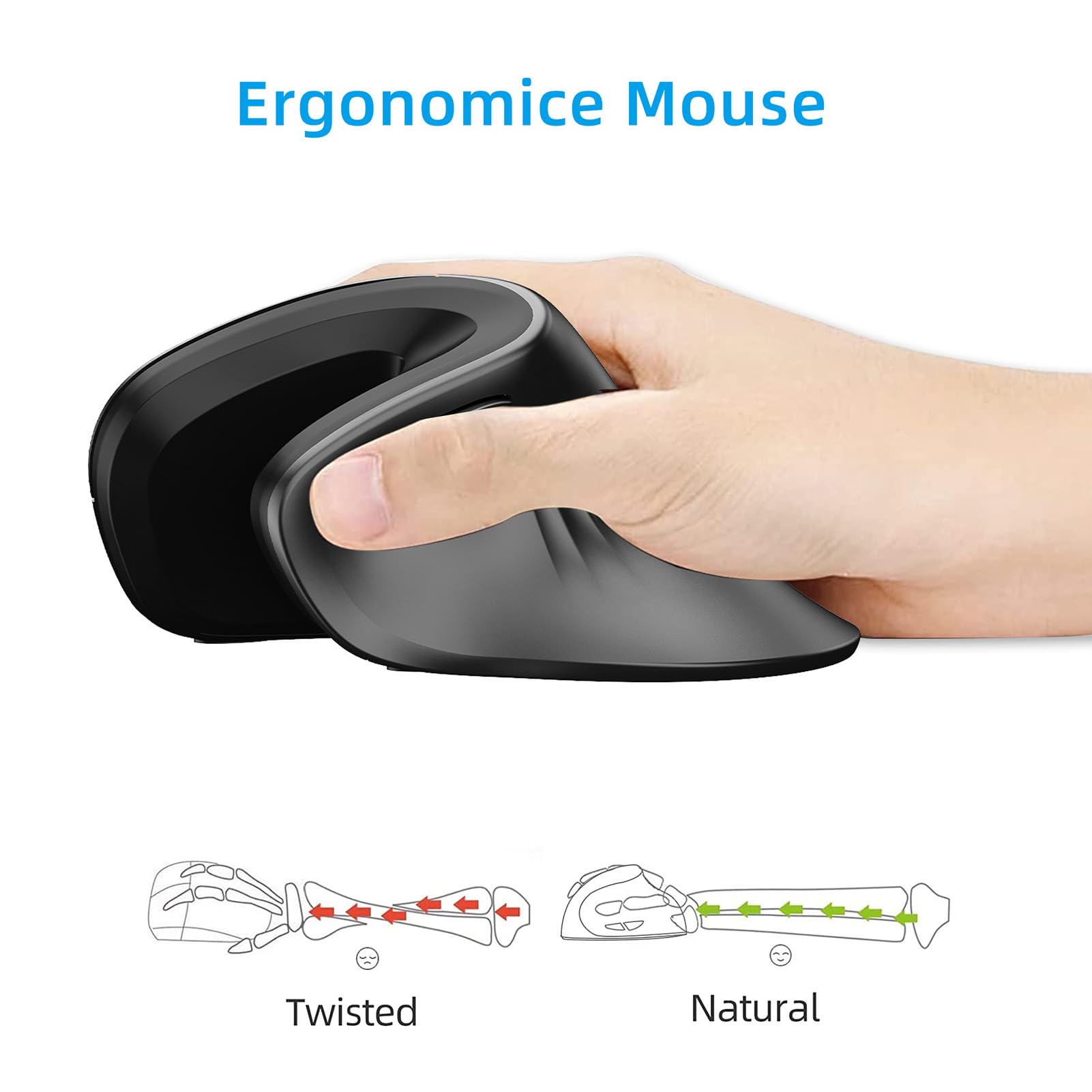 Naroote Mouse Verticale, Mouse Ergonomico Mouse Tunnel Carpale Mouse Cablato Mouse da Gioco Verticale T27 Versione Cablata Design Ergonomico con Esperienza di per PC Desktop Portatile