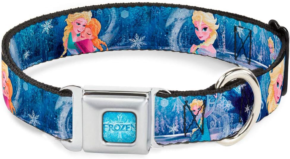 Disney Pet Collar, Dog Collar Metal Seatbelt Buckle, Frozen Elsa The Snow Queen Poses Snowflakes, 15 to 24 Inches 1.0 Inch Wide