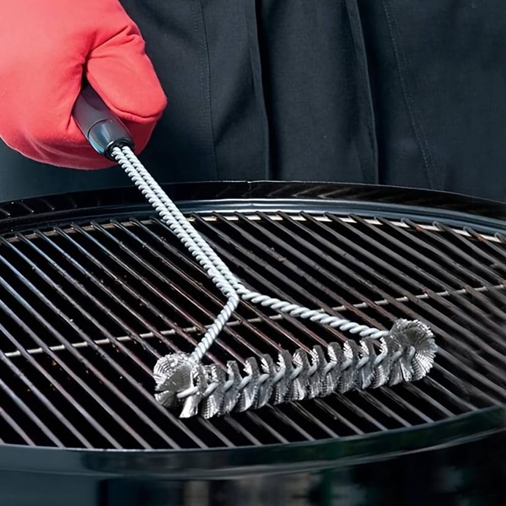 Cepillo de alambre de acero inoxidable para parrilla – 1 pieza larga – mango en forma de Y – Cepillo de rizo para limpieza antiadherente de parrilla de barbacoa – ideal para restaurantes