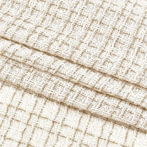 PH PandaHall White Tweed Fabric by The Yard Plaid Woven