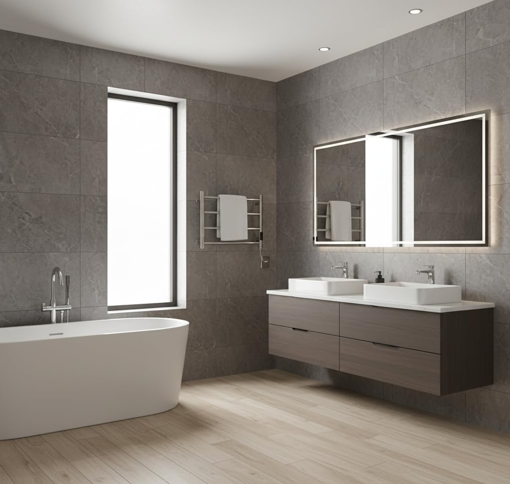 Scaldasalviette Elettrico Bagno in Acciaio Inossidabile, Finitura Specchio, Serie Perugia, Montaggio a Parete, 420x600mm