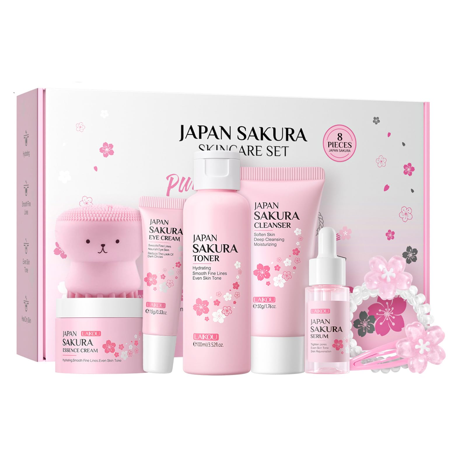 Japan Sakura kin Care Sets & Kits 8PCS-Facial Kit with Cleanser, Toner