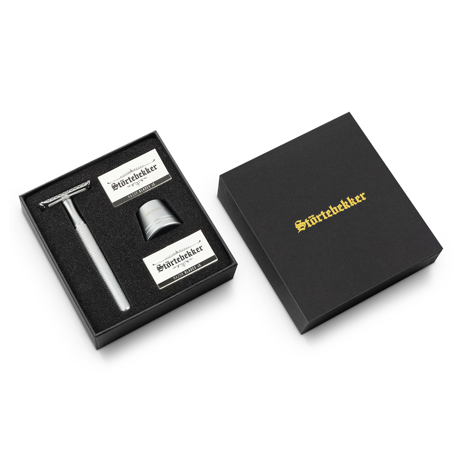Störtebekker® Premium Rasierhobel 'Oslo' im Set mit Störtebekker Premium Rasierständer 'Oslo' in Silber - Edle matte Optik, rutschfester Griff, massiver Stand - Rasierset Herren - Geschenkidee