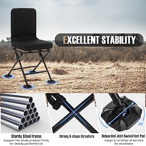 Image of Tangkula Hunting Chair, 360 Degree Swivel Hunting Blind Chair with Padded Cushion, Adjustable Foot Pads, Camouflage Portable Folding Hunting Chairs for Blinds, Fishing, Camping