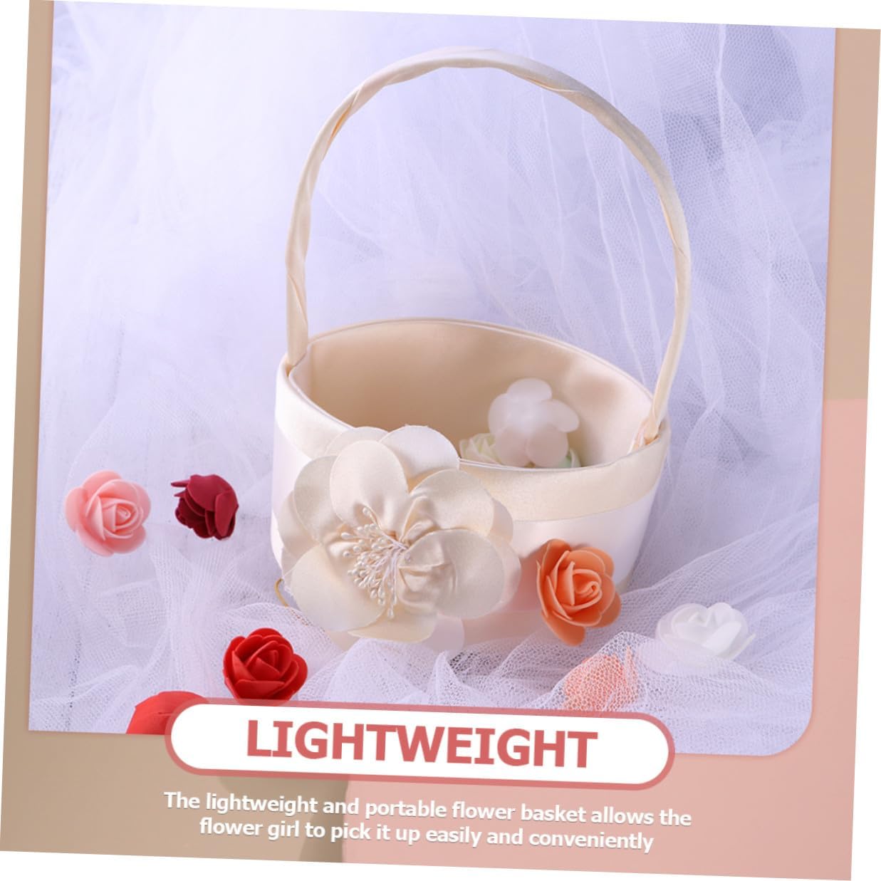 Satin Flower Girl Basket 2pcs Set, round Floral Bridal Petal Basket for Wedding Ceremony, Elegant Wedding Supplies for Flower