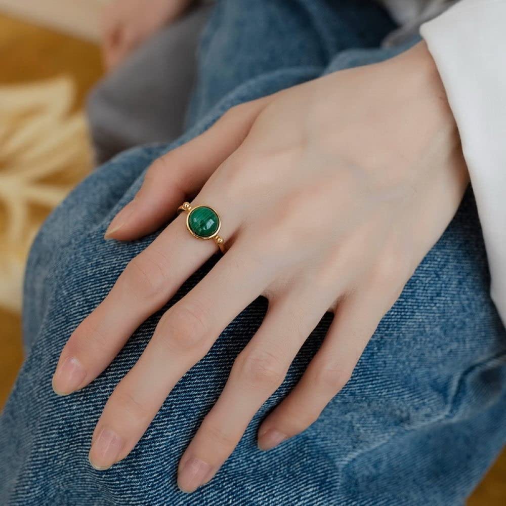 HGJH Anelli d'Argento,Anelli Regolabili per Donna Anelli Tondi in Argento Sterling 925 Malachite Placcato Oro Matrimonio 7 Anelli Chakra Anelli Promessi per Ragazze Signore